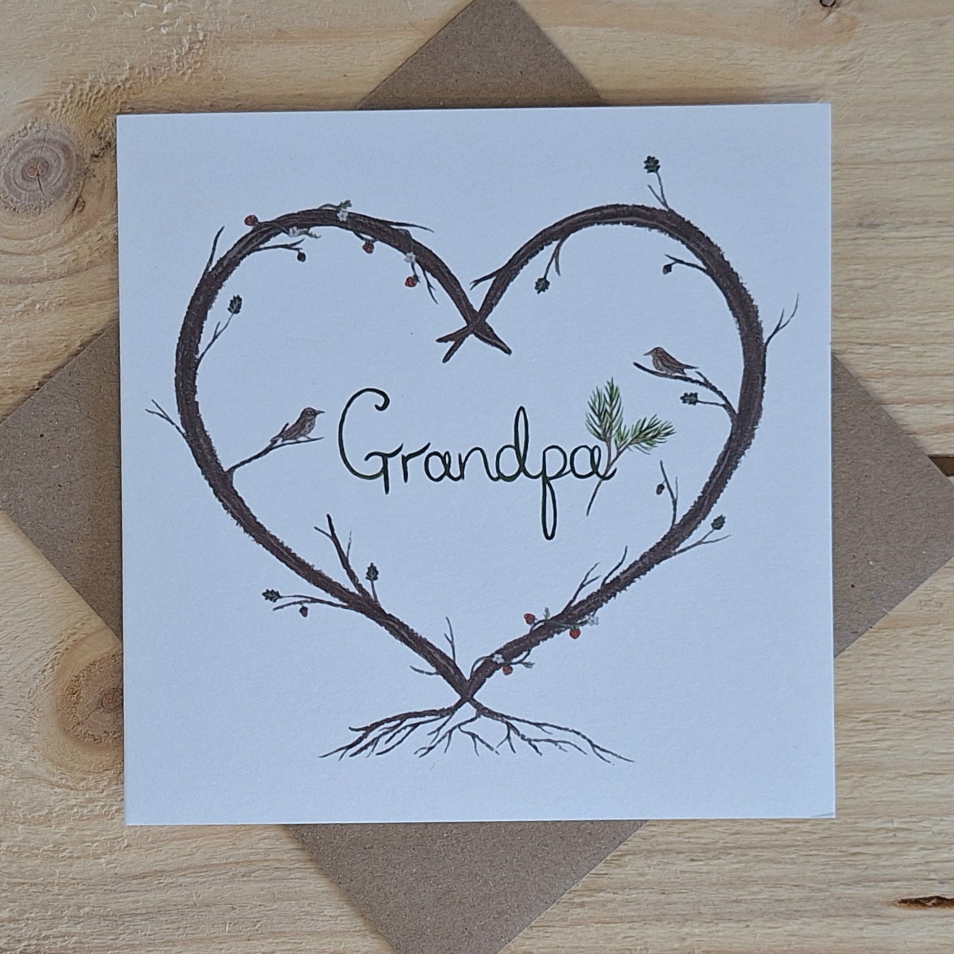 Grandpa, heart wreath greetings card