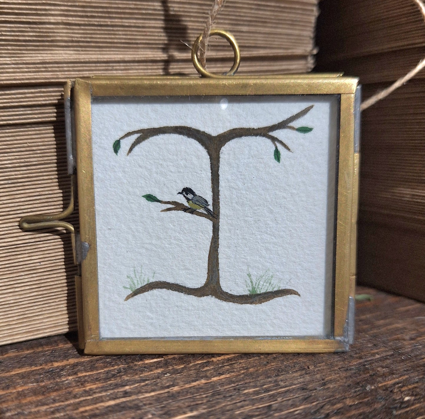 Mini framed Original Initial Painting in a 2x2 inch hanging frame.