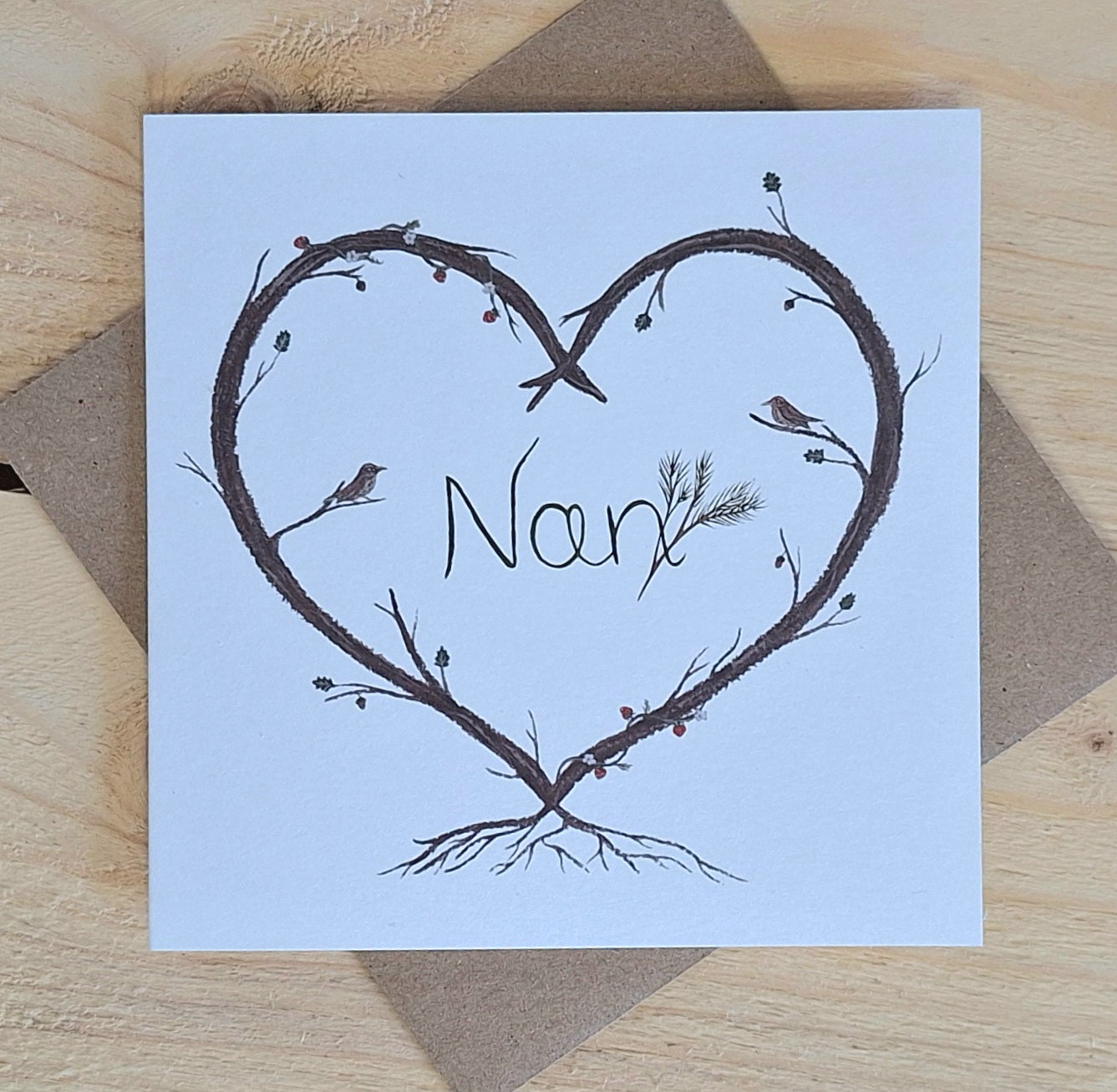 Nan, heart wreath greetings card