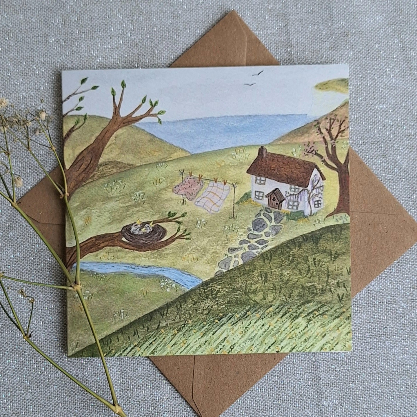 Spring Cottage Greetings Card