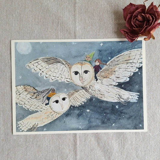 Owl `riders A5 art print