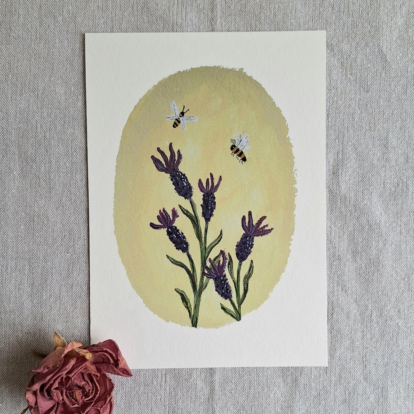 Lavender Bees A5 art print