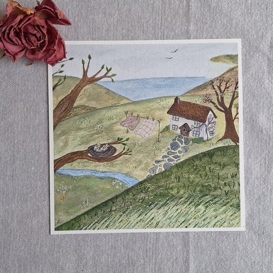 Spring cottage 7x7 Art print