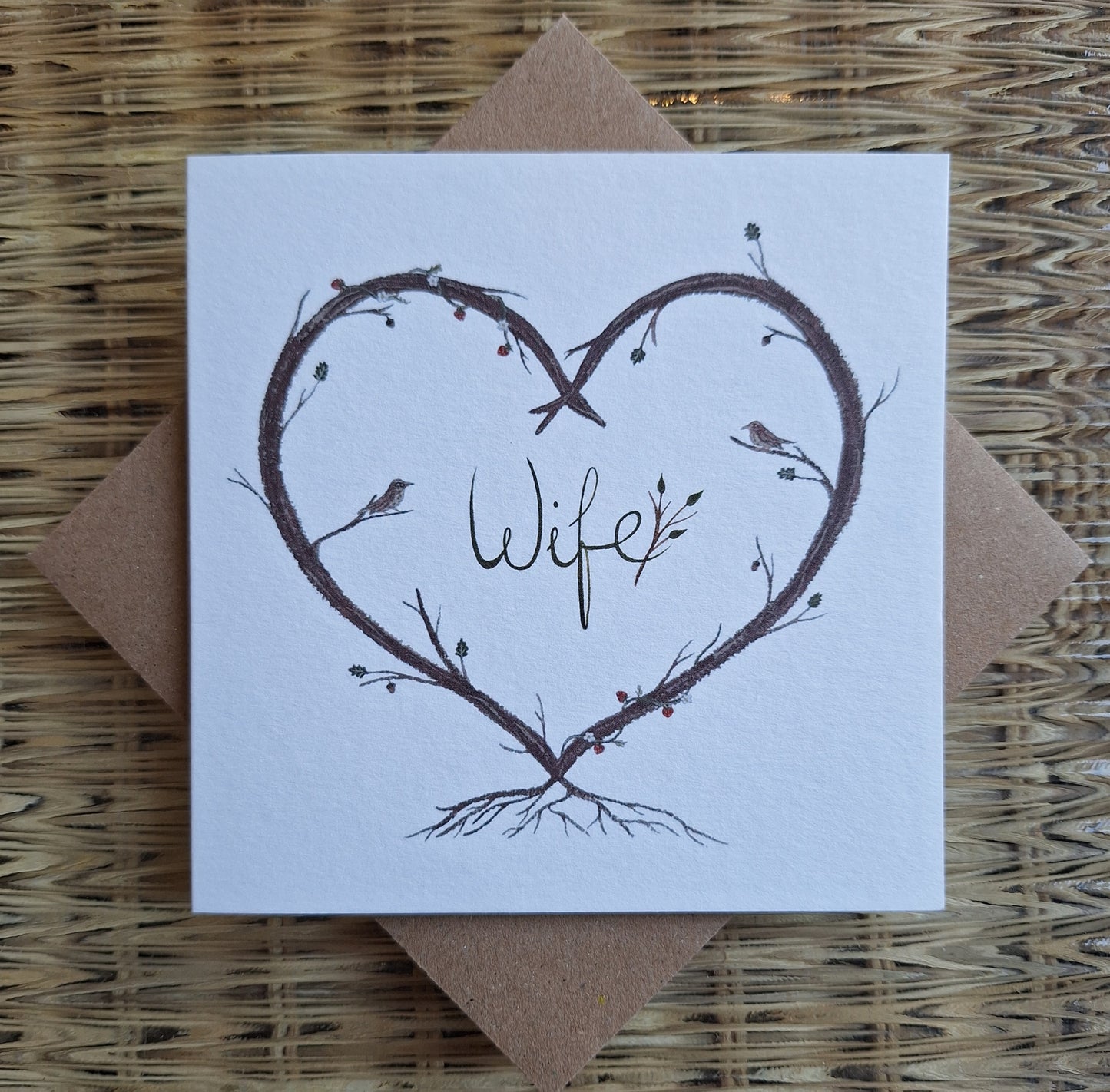 Wife Heart wreath greetings card