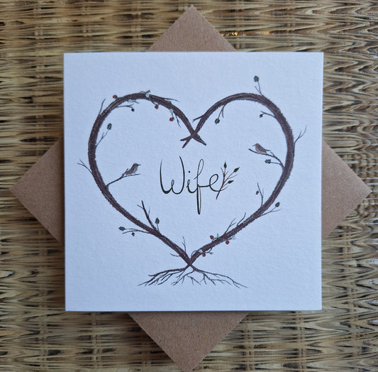 Wife Heart wreath greetings card
