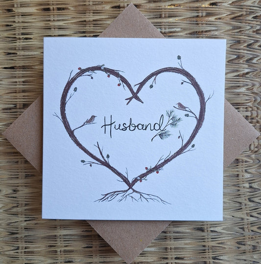 Husband Heart Wreath Greetings Card