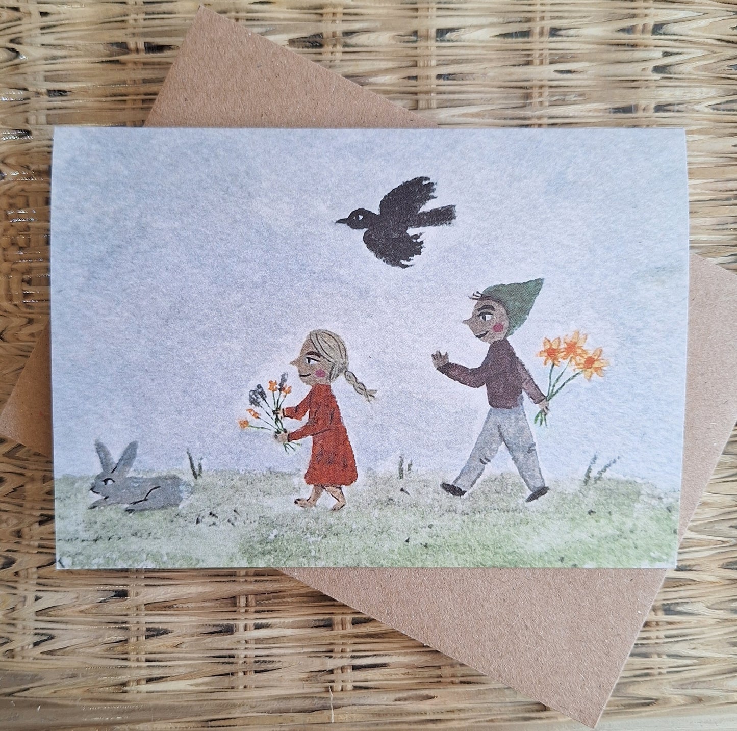 Bringing Home the Flowers Greetings Card