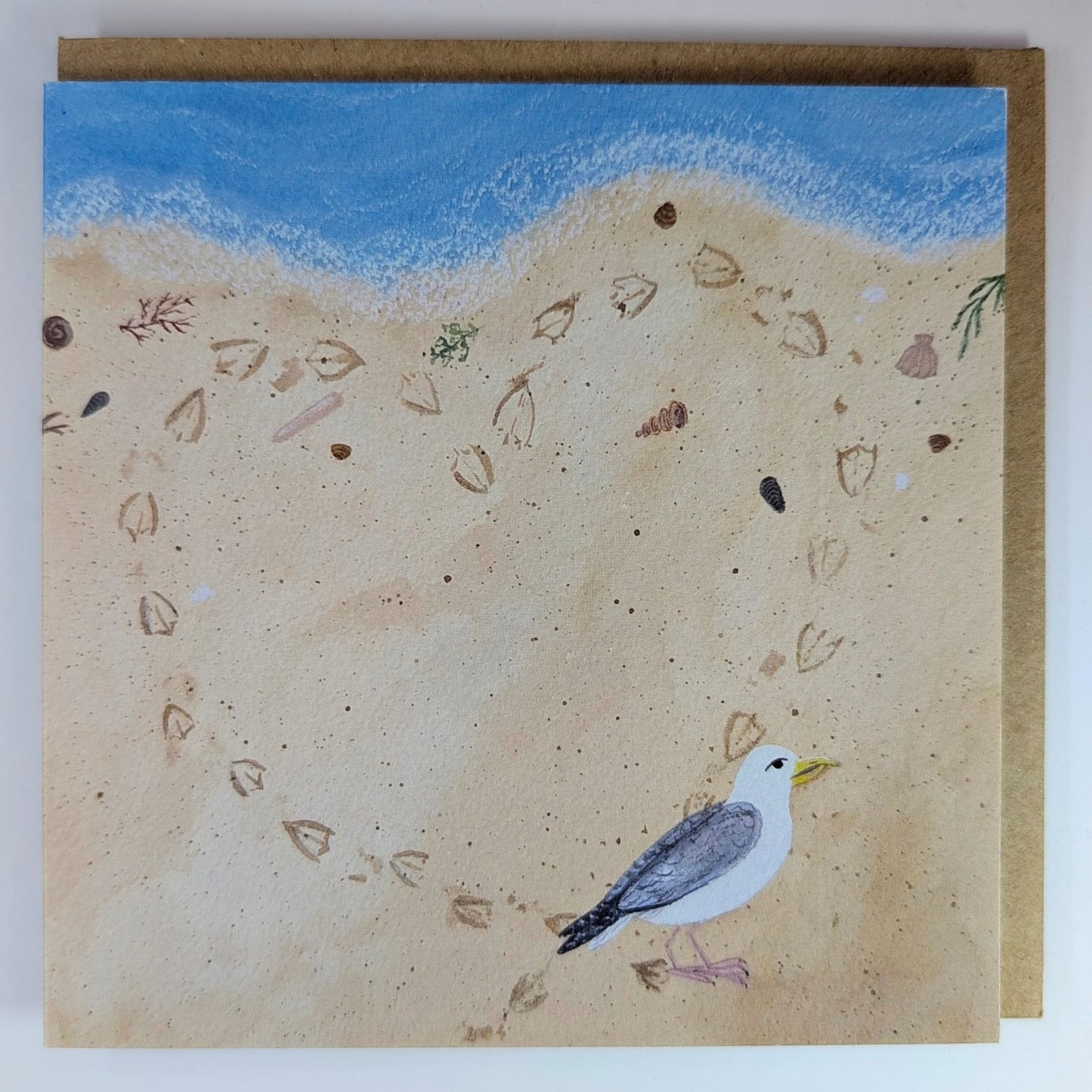Sandy Footsteps Greeting Card | Seagull | Love