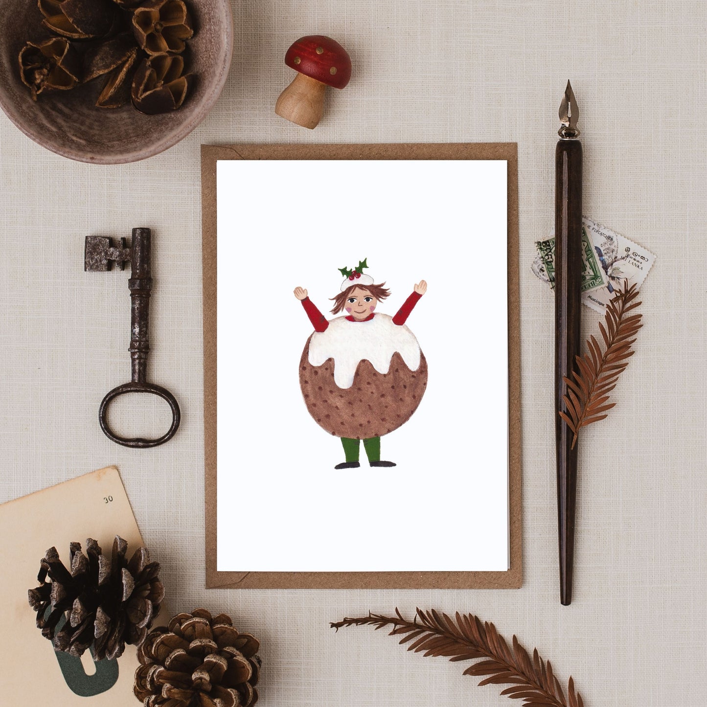 Christmas Pudding Child Greeting Card | Christmas Card | Festive