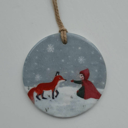 Winter Fox Ceramic Decoration