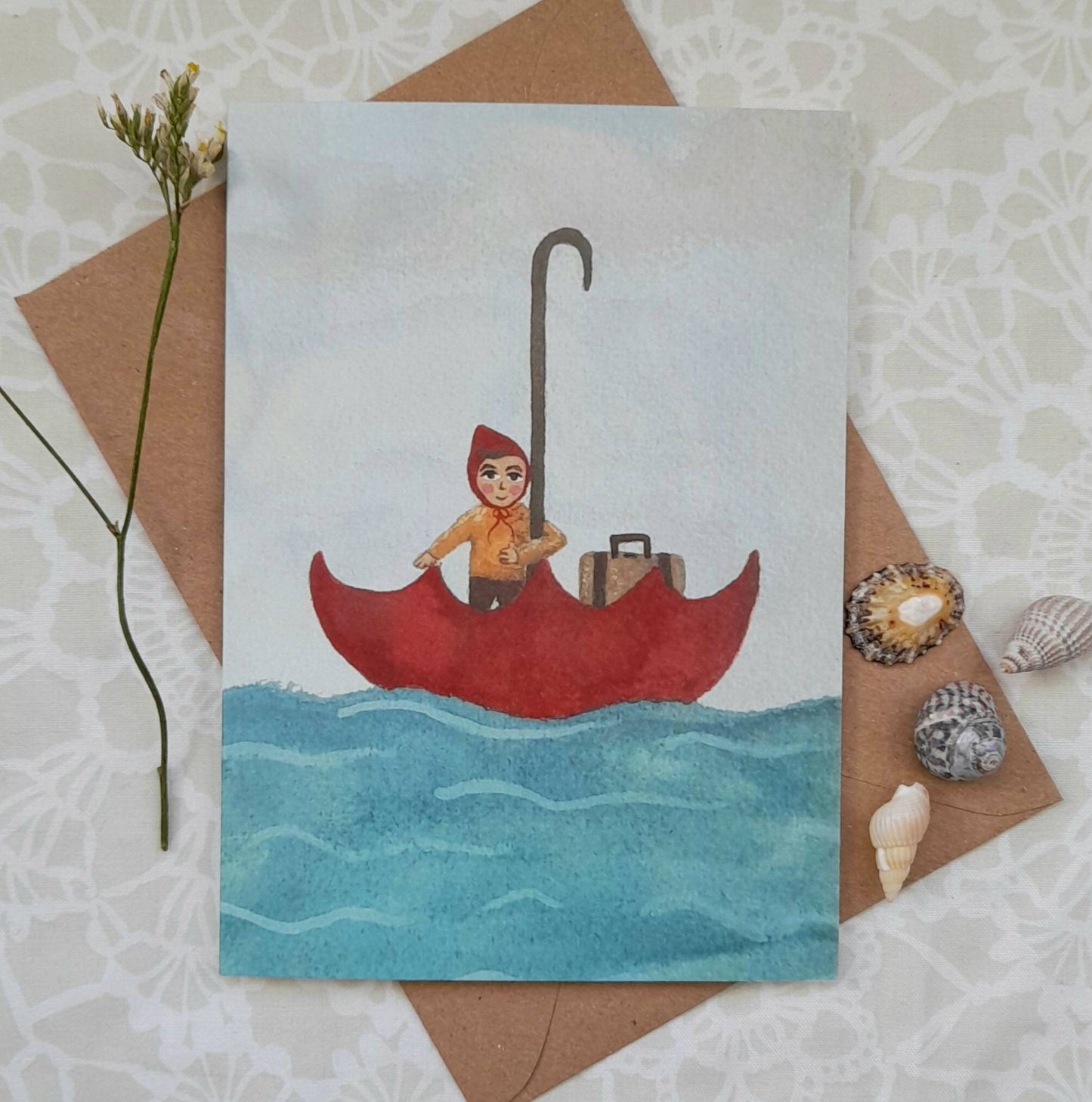 Umbrella Boat Greetings Card