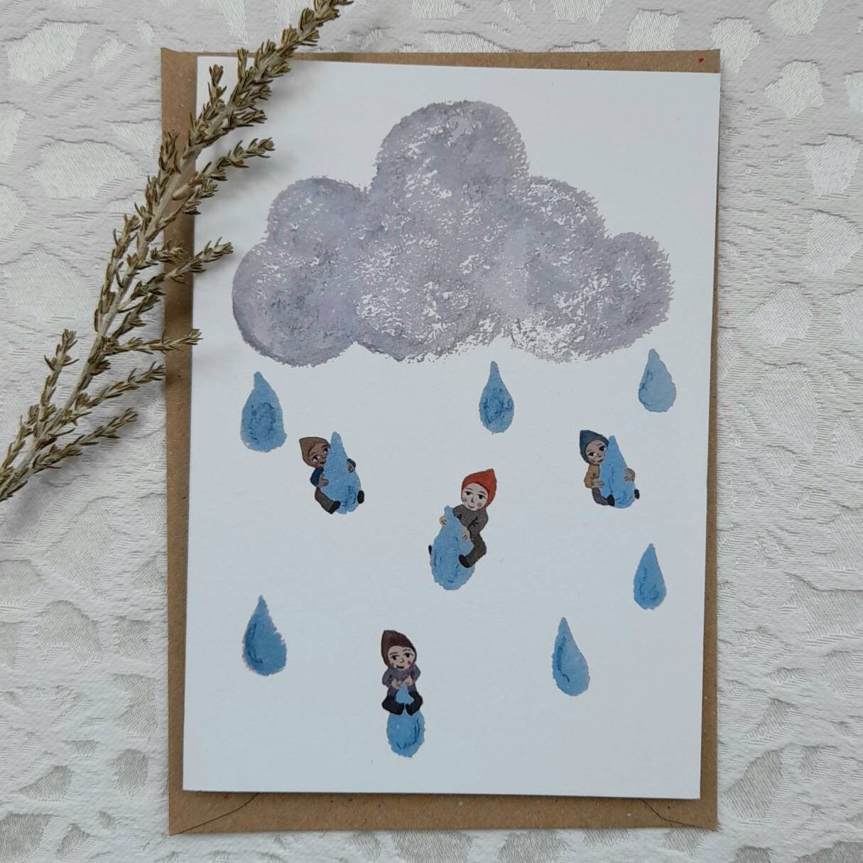 Raindrop people Greetings Card