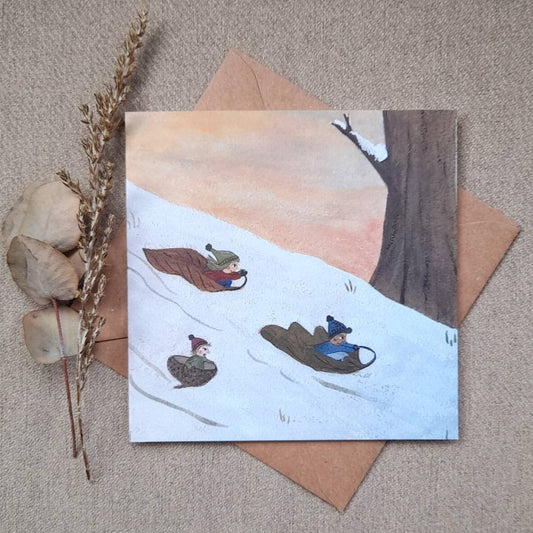 Leaf sledging greetings card