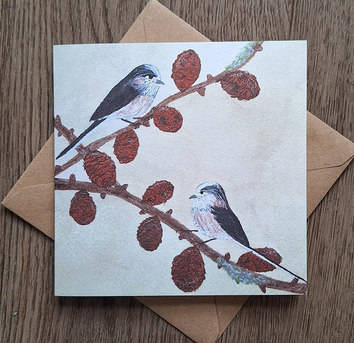 Long tailed tits greetings card